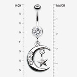 Detail View 1 of Glistening Moon and Star Belly Button Ring-Clear Gem
