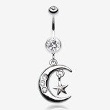 Glistening Moon and Star Belly Button Ring