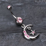 Detail View 2 of Glistening Moon and Star Belly Button Ring-Light Pink