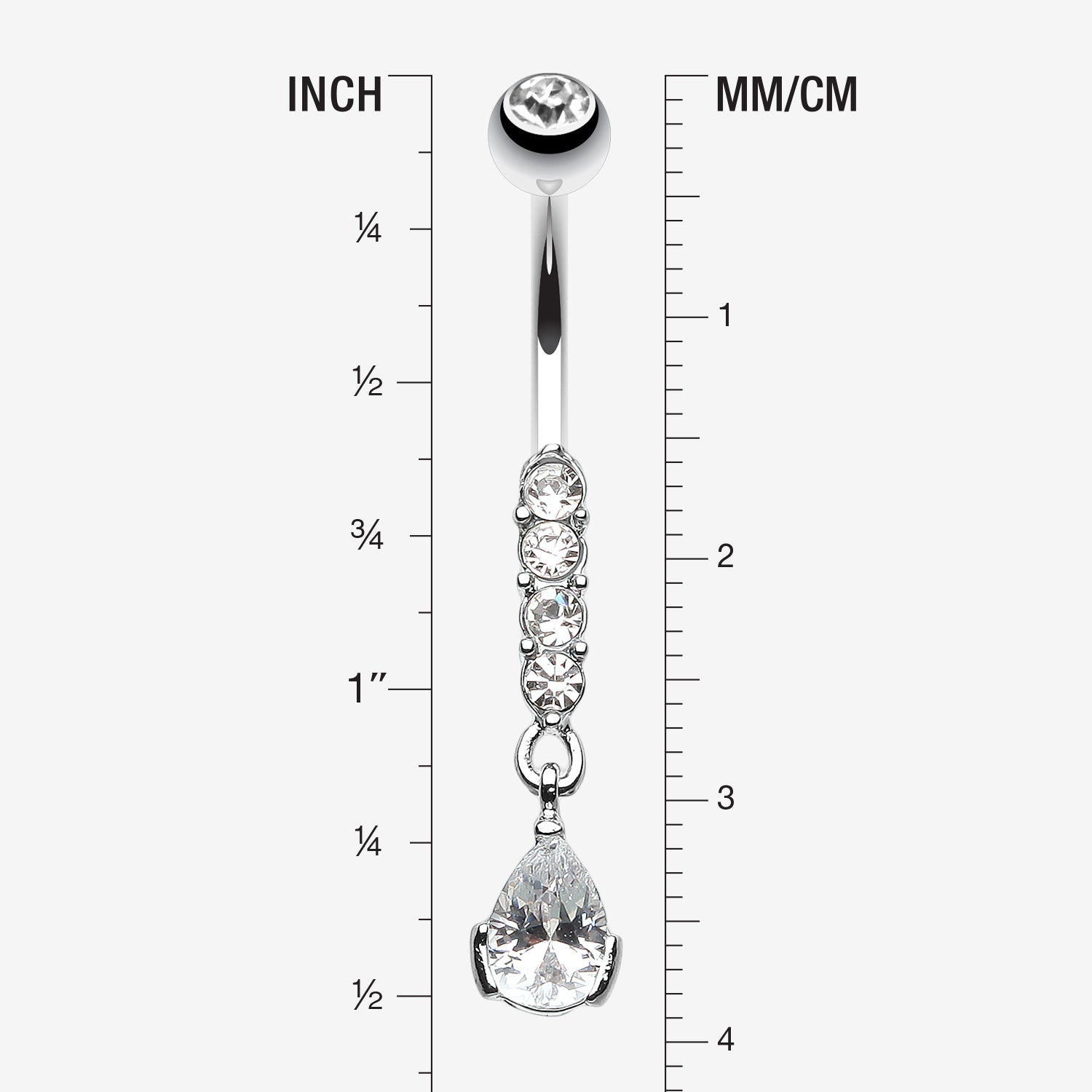Detail View 1 of Sparkly Gem Droplet Belly Ring-Clear Gem