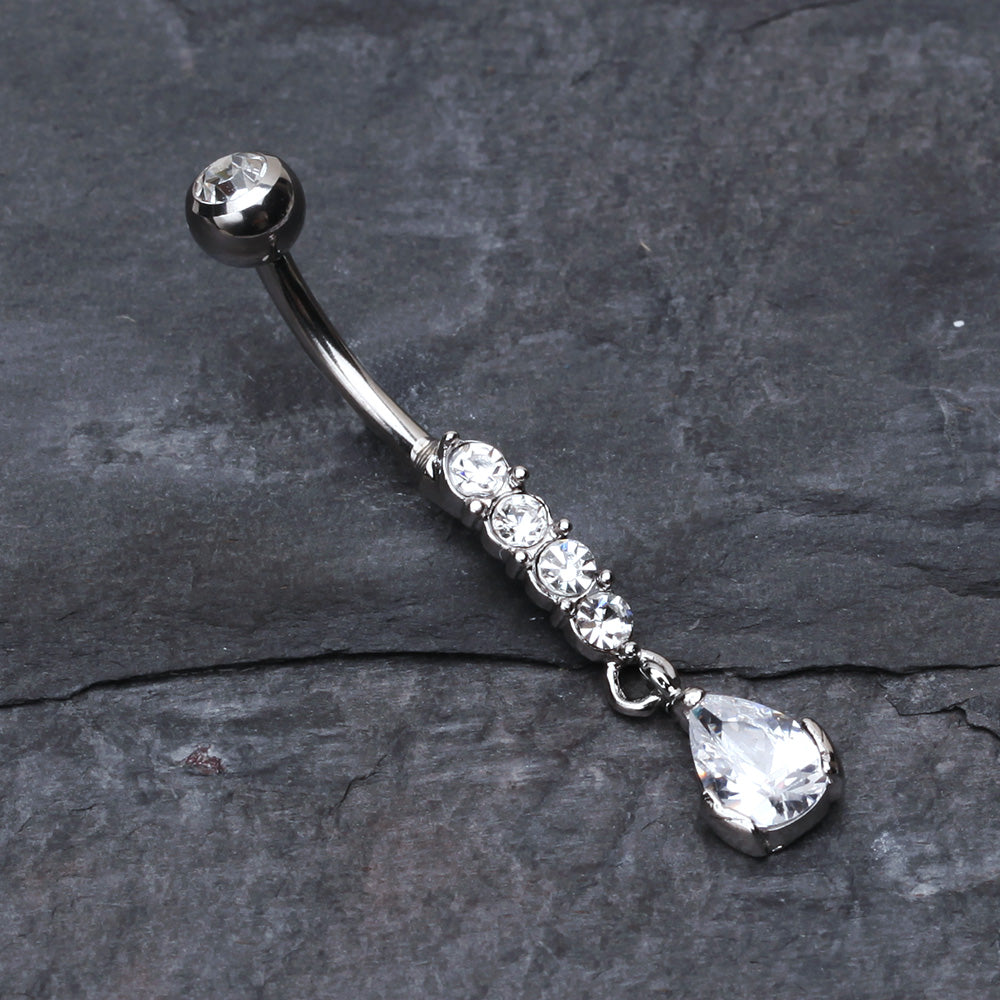 Detail View 2 of Sparkly Gem Droplet Belly Ring-Clear Gem