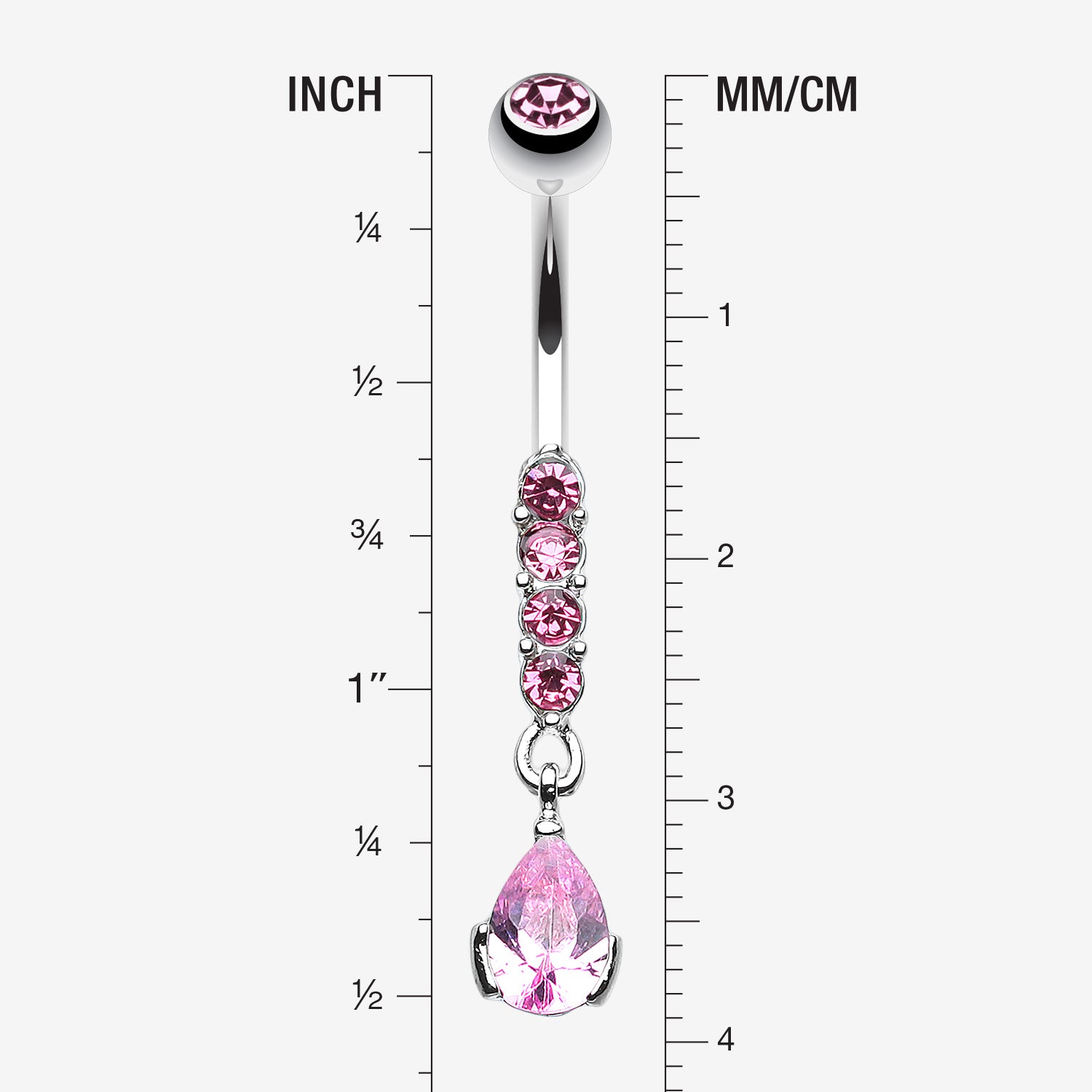 Detail View 1 of Sparkly Gem Droplet Belly Ring-Light Pink