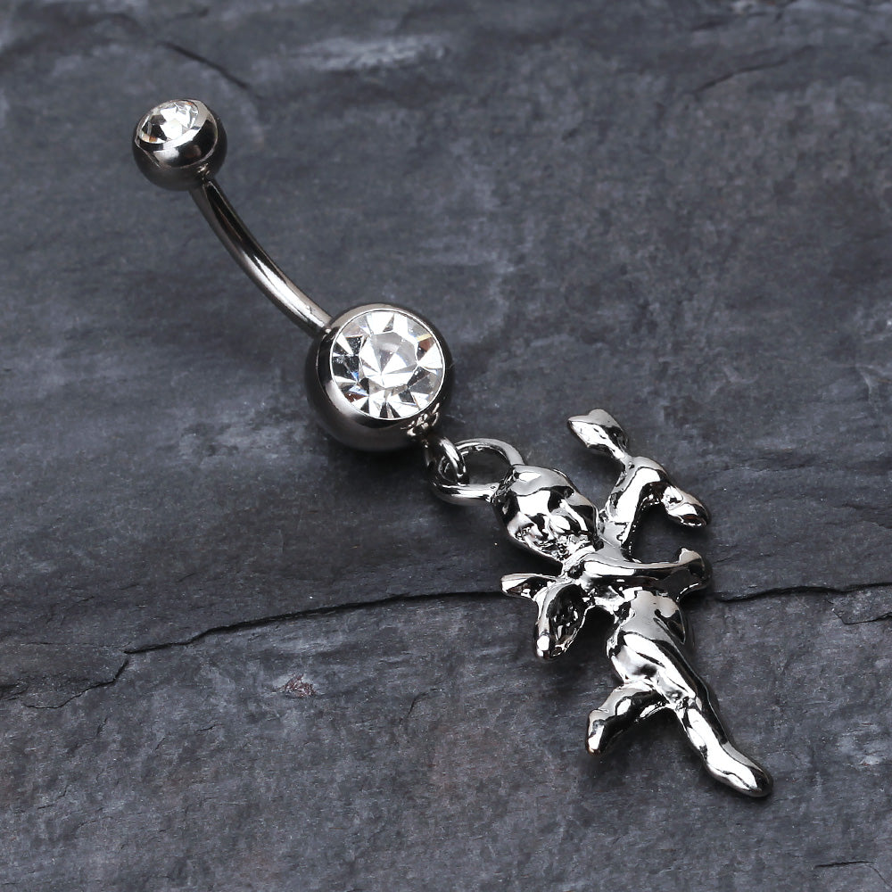 Detail View 2 of Cupids Love Belly Button Ring-Clear Gem