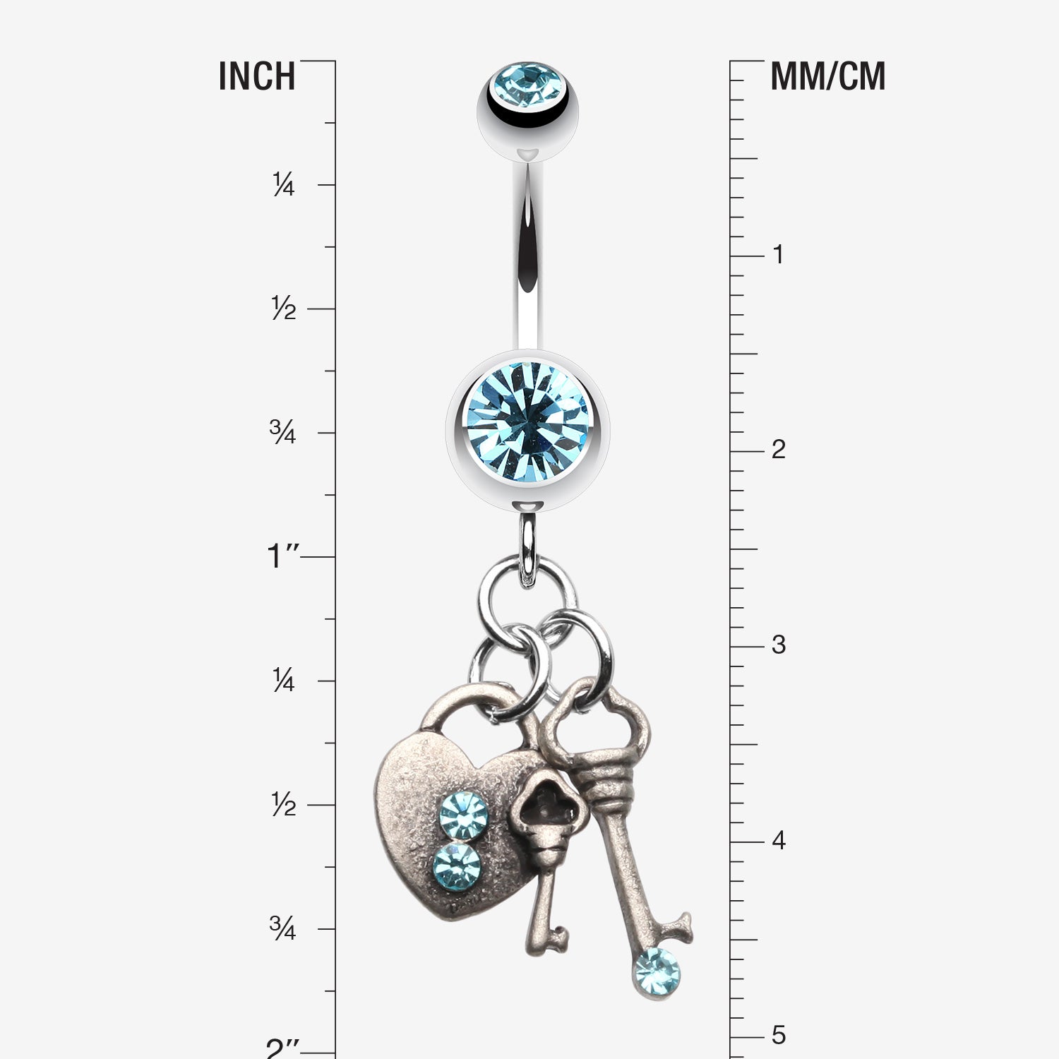Detail View 1 of Love Lock Down Belly Button Ring-Aqua