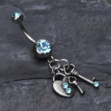 Detail View 2 of Love Lock Down Belly Button Ring-Aqua