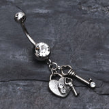 Detail View 2 of Love Lock Down Belly Button Ring-Clear Gem