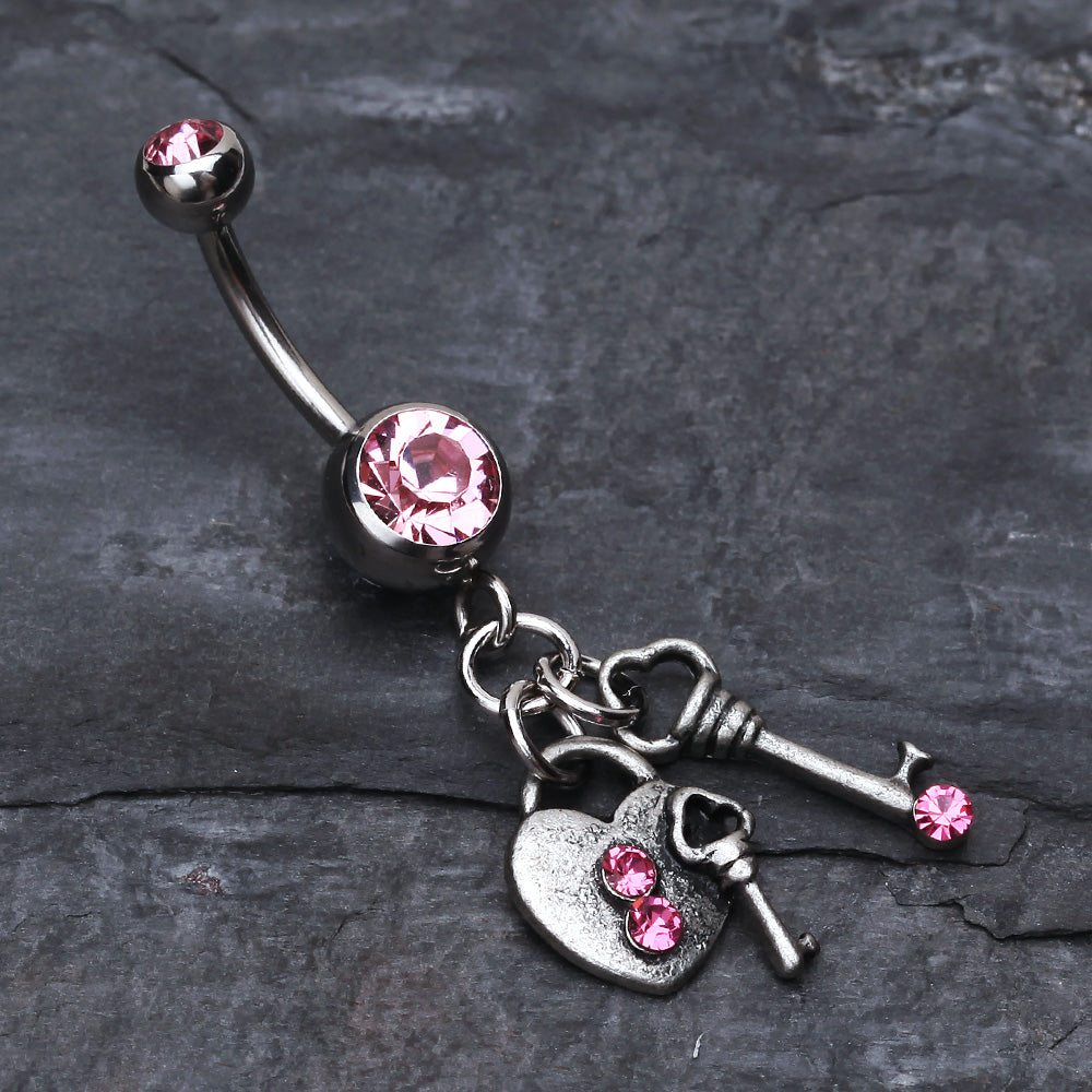 Detail View 2 of Love Lock Down Belly Button Ring-Light Pink