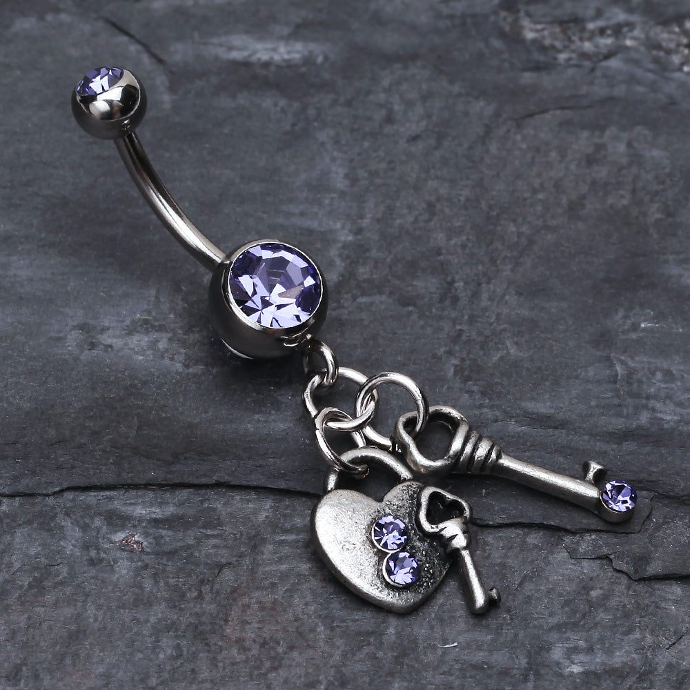Detail View 2 of Love Lock Down Belly Button Ring-Tanzanite