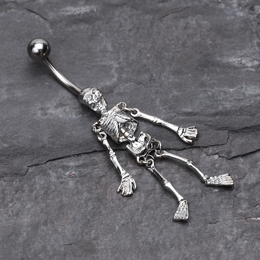 Detail View 2 of Skeleton Dance Belly Ring-Steel