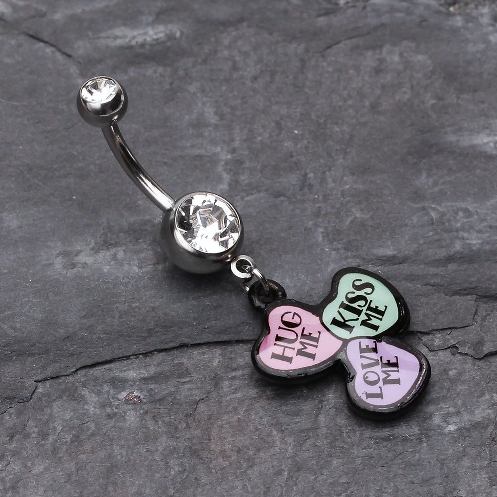 Detail View 2 of Triple Heart Statement Belly Ring-Clear Gem
