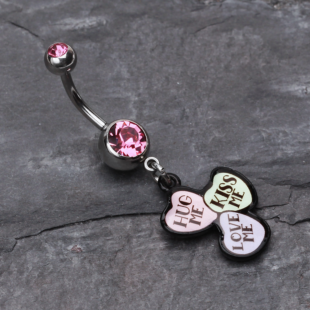 Detail View 2 of Triple Heart Statement Belly Ring-Pink