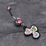 Detail View 2 of Triple Heart Statement Belly Ring-Pink