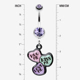 Detail View 1 of Triple Heart Statement Belly Ring-Tanzanite