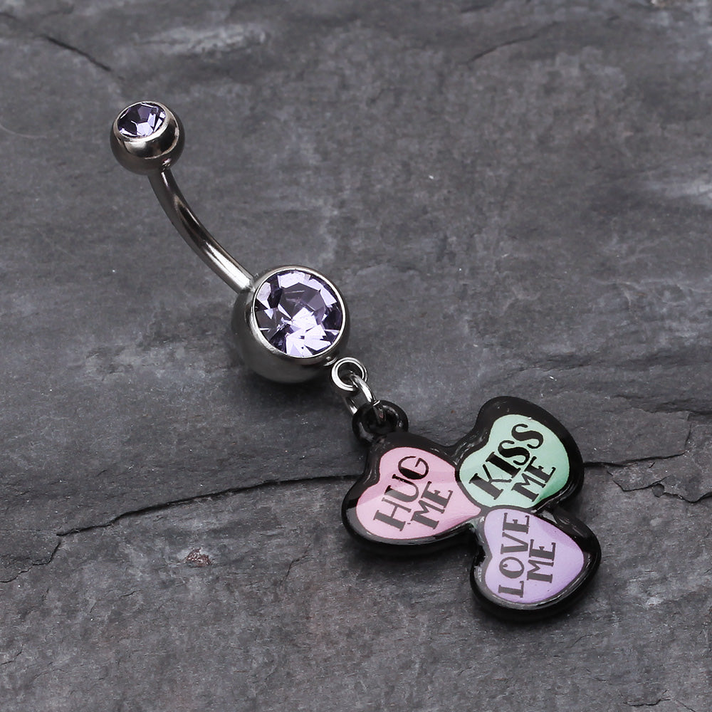 Detail View 2 of Triple Heart Statement Belly Ring-Tanzanite