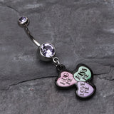 Detail View 2 of Triple Heart Statement Belly Ring-Tanzanite