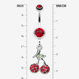 Detail View 1 of Shimmering Cherry Dangle Belly Ring-Red