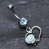 Detail View 2 of Glittering Sweet Heart with Rose Belly Button Ring-Aqua
