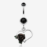 Glittering Sweet Heart with Rose Belly Button Ring