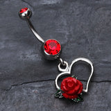 Detail View 2 of Glittering Sweet Heart with Rose Belly Button Ring-Red