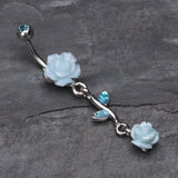 Detail View 2 of Shimmering Rose Vine Belly Ring-Aqua