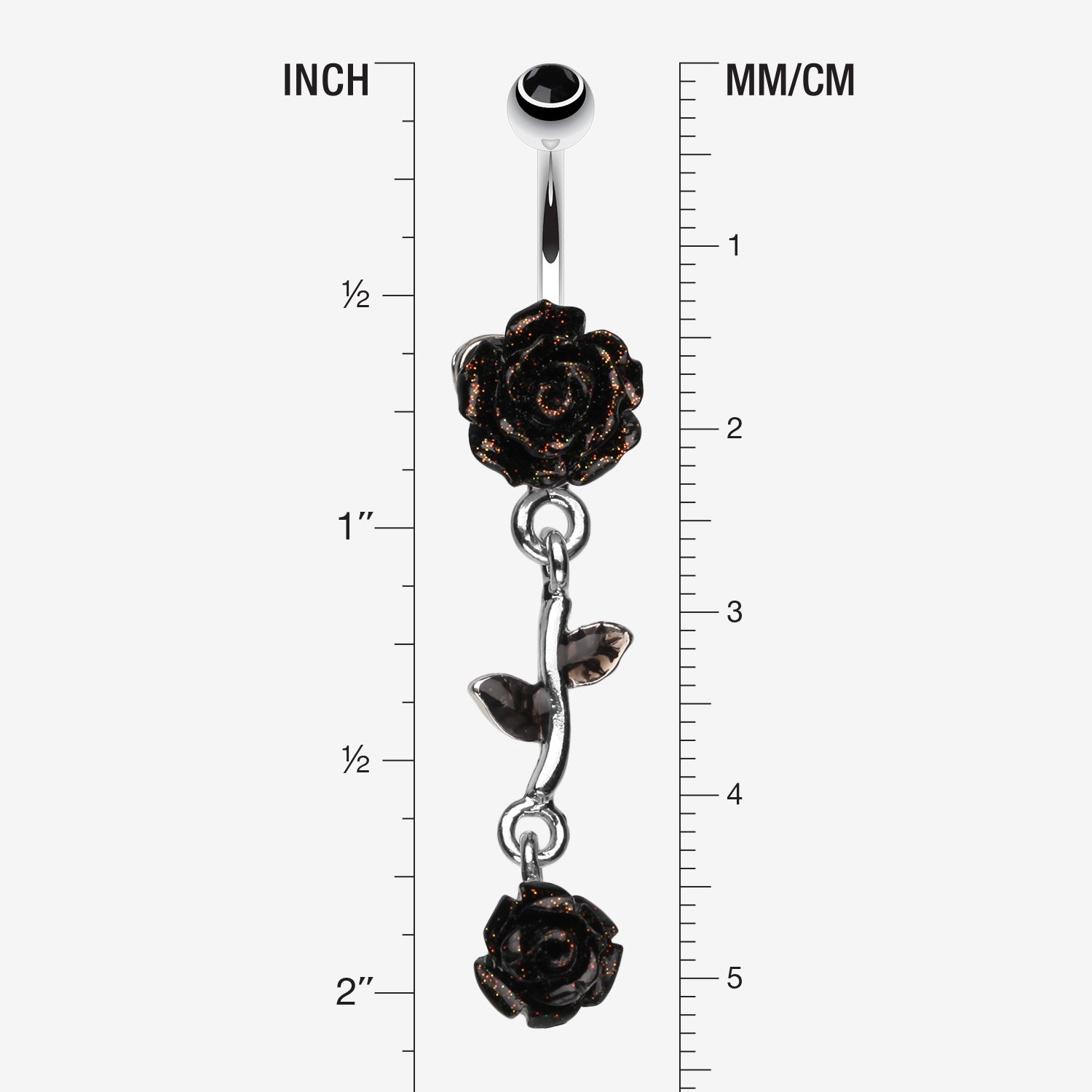 Detail View 1 of Shimmering Rose Vine Belly Ring-Black