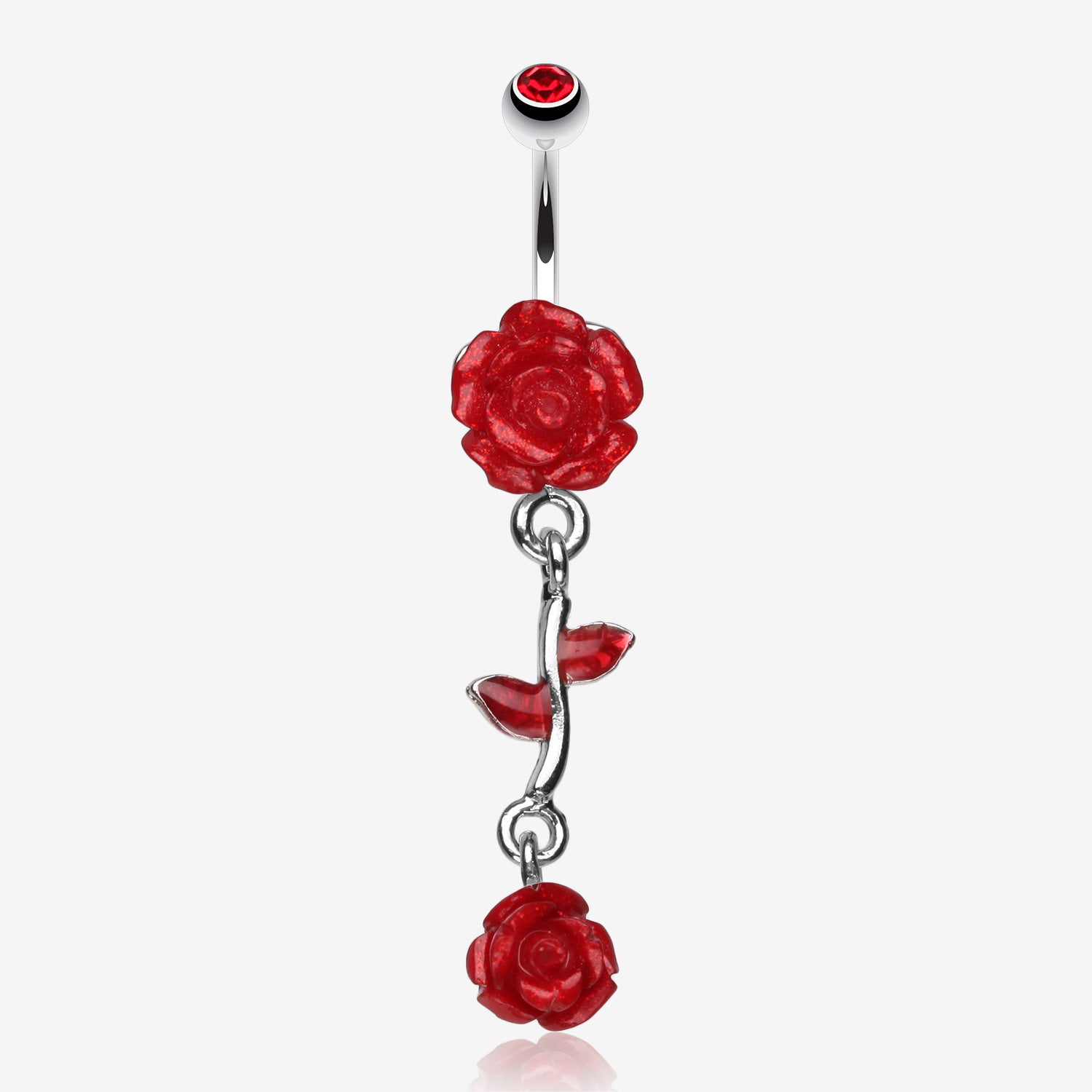 Shimmering Rose Vine Belly Ring-Red