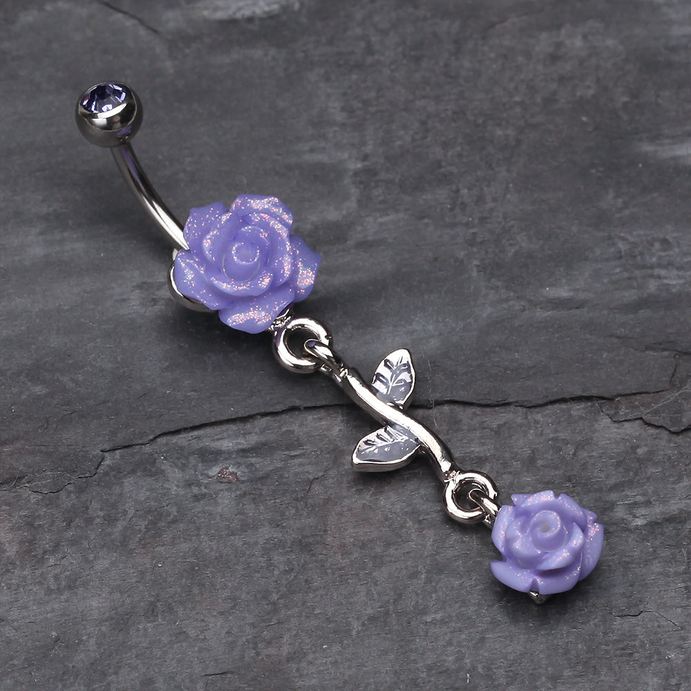 Detail View 2 of Shimmering Rose Vine Belly Ring-Tanzanite