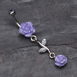 Detail View 2 of Shimmering Rose Vine Belly Ring-Tanzanite