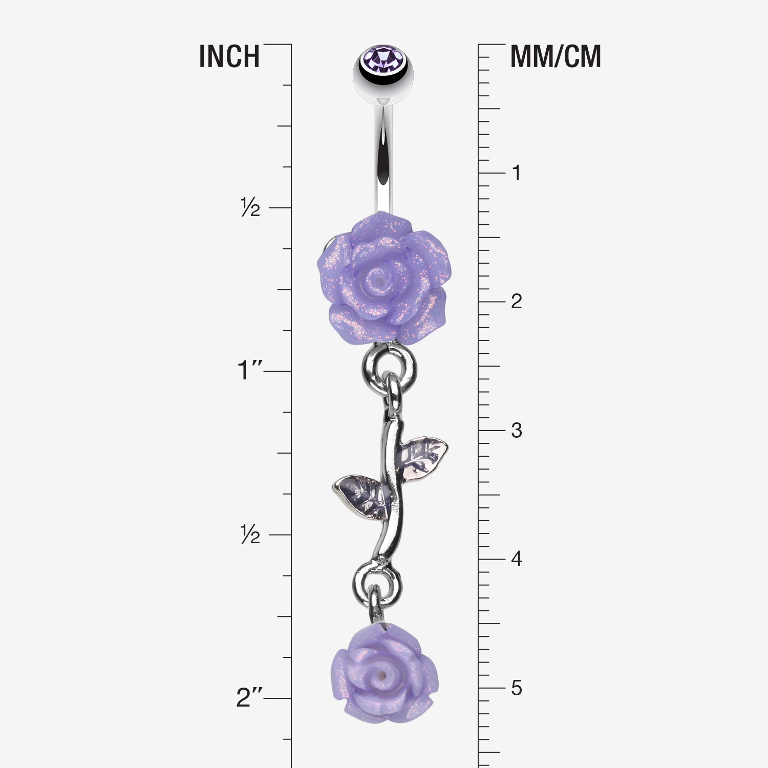 Detail View 1 of Shimmering Rose Vine Belly Ring-Tanzanite