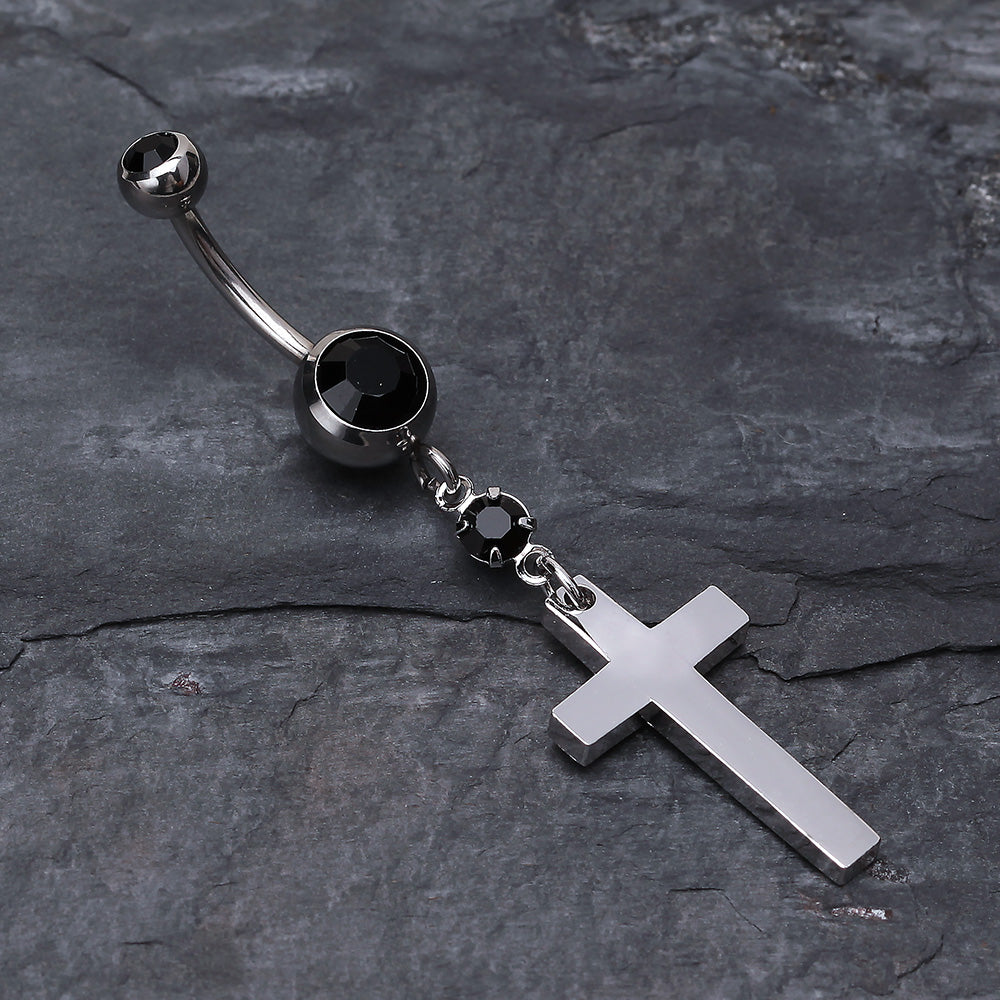 Detail View 2 of Classic Cross Belly Ring-Black