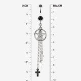 Detail View 1 of Pentagram Triple Cross Charm Dangle Belly Ring-Black