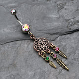 Detail View 2 of Majestic Elegance Dream Catcher Belly Ring-Aurora Borealis