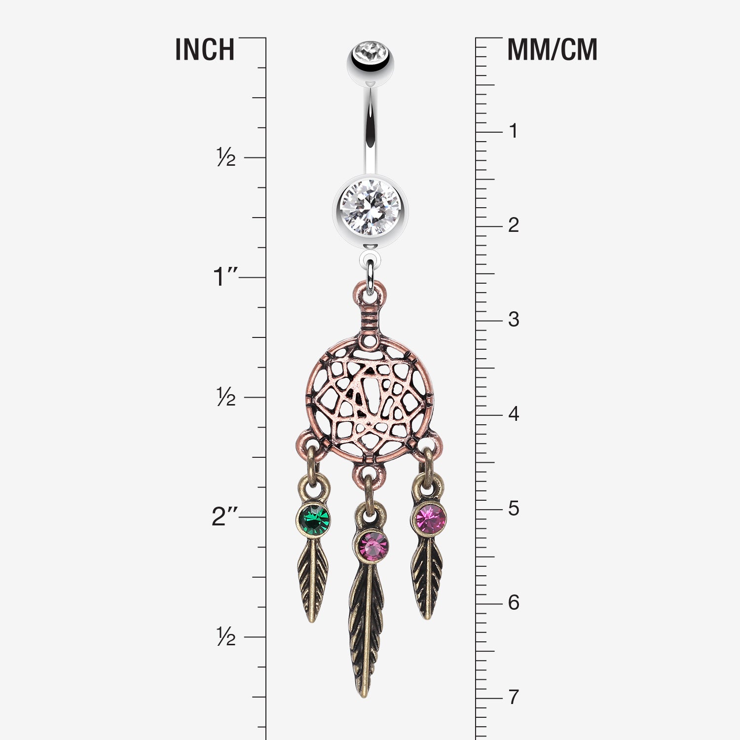 Detail View 1 of Majestic Elegance Dream Catcher Belly Ring-Clear Gem