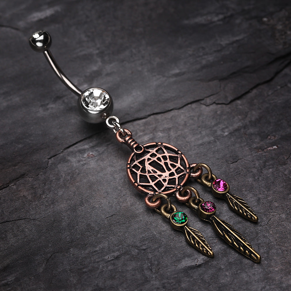 Detail View 2 of Majestic Elegance Dream Catcher Belly Ring-Clear Gem