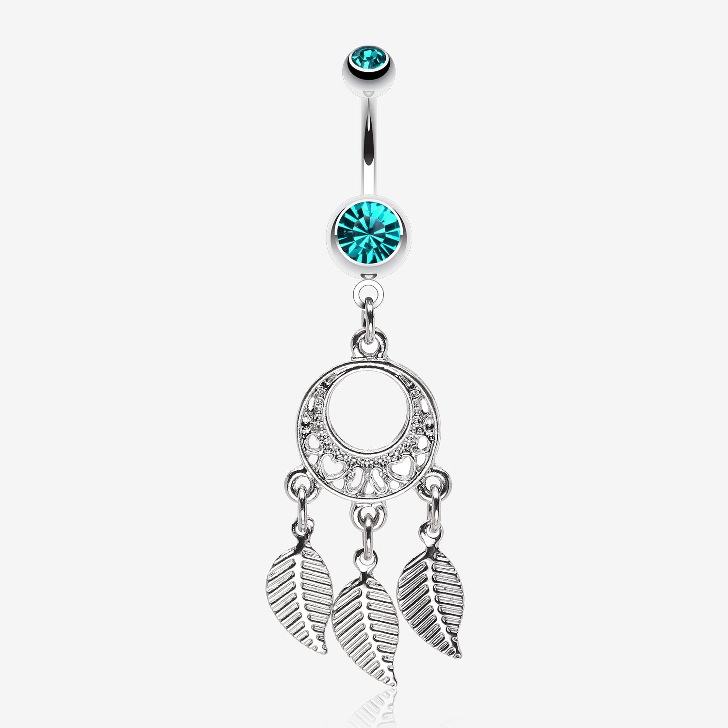 Petit Heart Hoop Dream Catcher Belly Ring-Teal