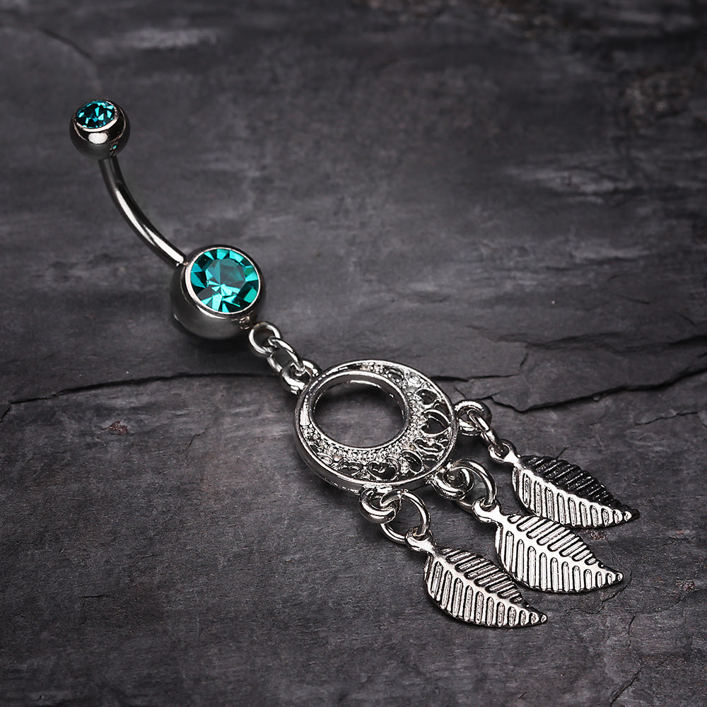 Detail View 2 of Petit Heart Hoop Dream Catcher Belly Ring-Teal