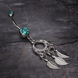 Detail View 2 of Petit Heart Hoop Dream Catcher Belly Ring-Teal