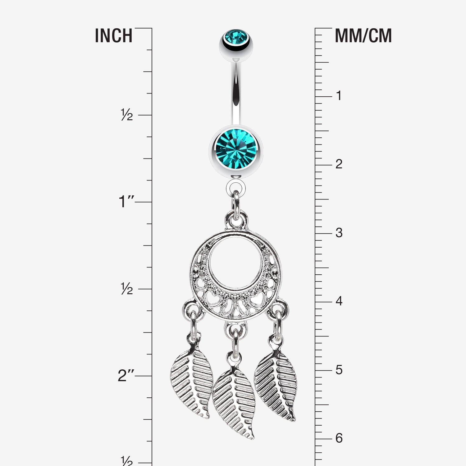 Detail View 1 of Petit Heart Hoop Dream Catcher Belly Ring-Teal