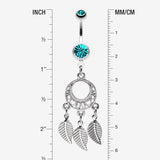 Detail View 1 of Petit Heart Hoop Dream Catcher Belly Ring-Teal