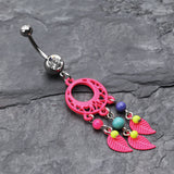 Detail View 2 of Enchanted Loop Dream Catcher Belly Ring-Pink