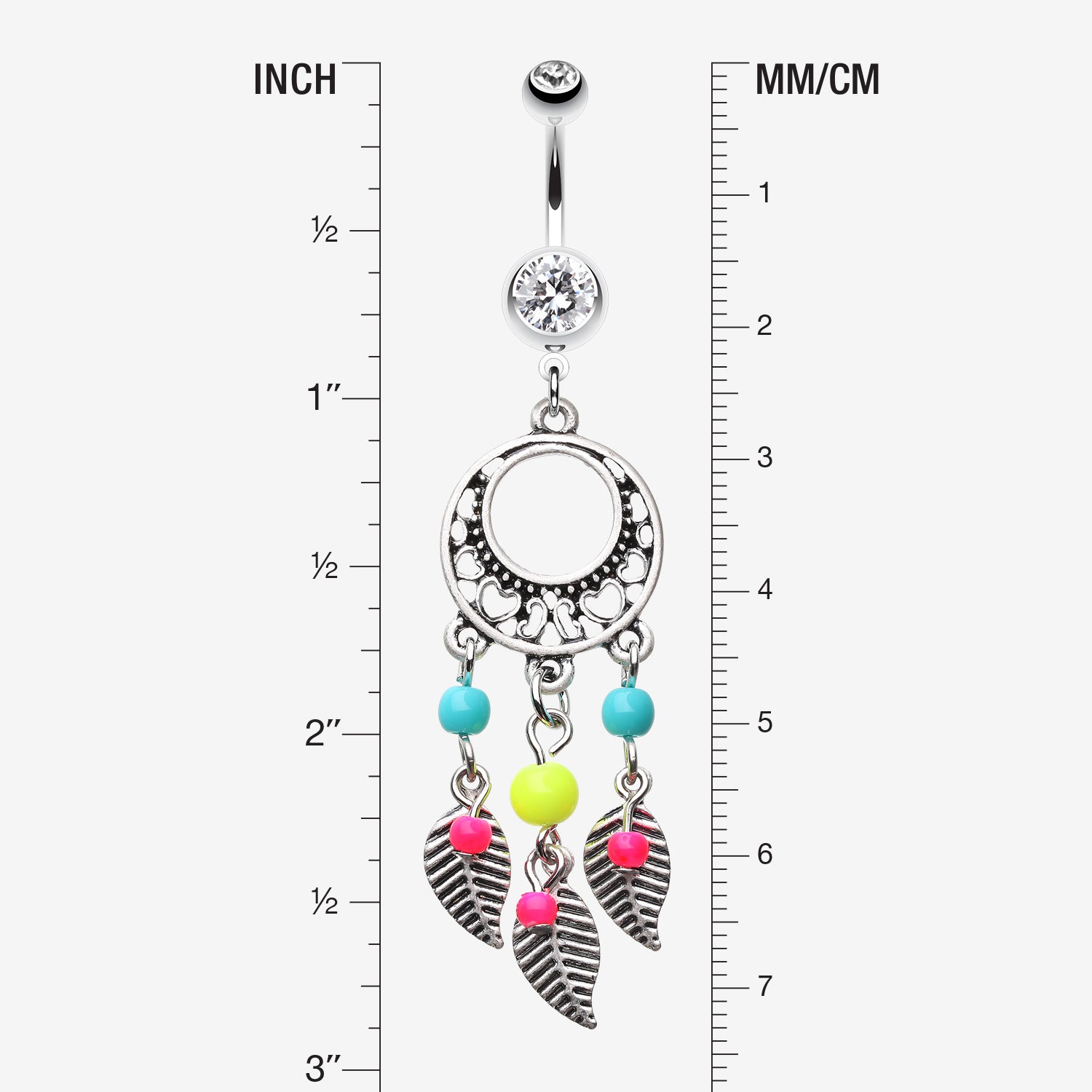 Detail View 1 of Vintage Enchanted Dream Catchers Belly Button Ring-Retro Yellow