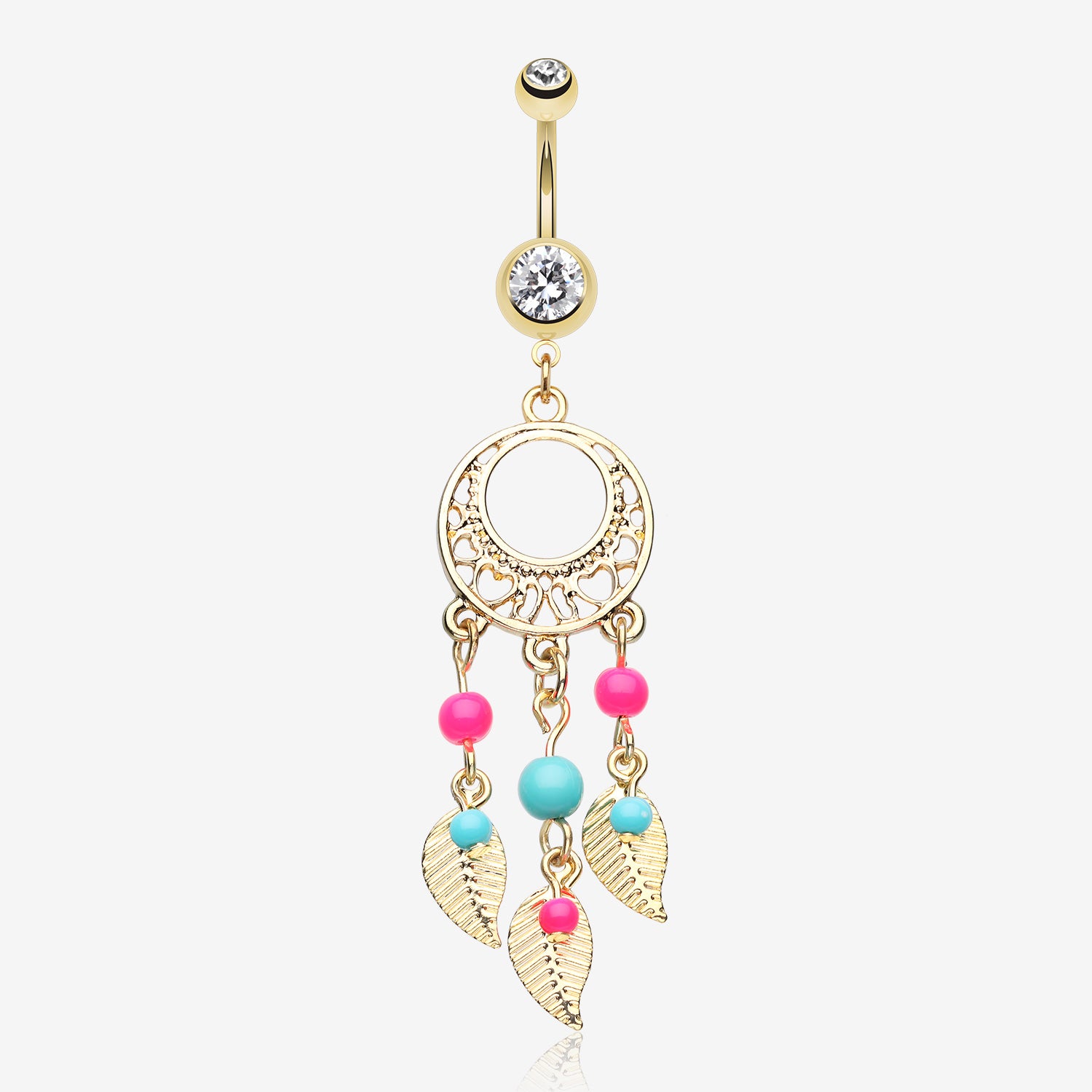 Golden Enchanted Dream Catchers Belly Button Ring-Clear Gem