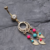 Detail View 2 of Golden Enchanted Dream Catchers Belly Button Ring-Clear Gem