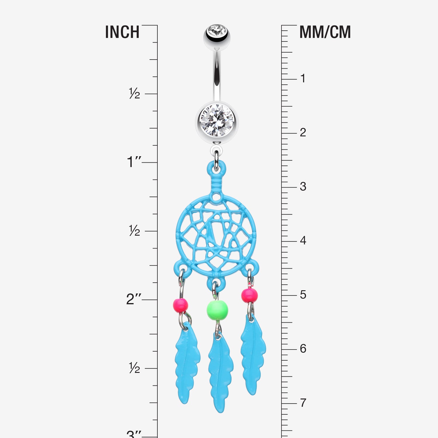 Detail View 1 of Enchanted Links Dream Catcher Belly Ring-Teal