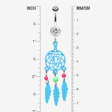 Detail View 1 of Enchanted Links Dream Catcher Belly Ring-Teal