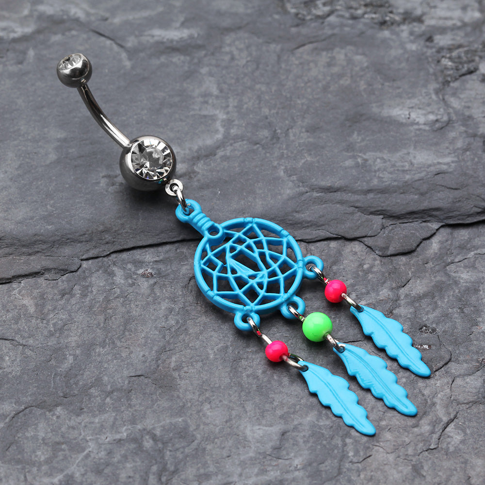 Detail View 2 of Enchanted Links Dream Catcher Belly Ring-Teal