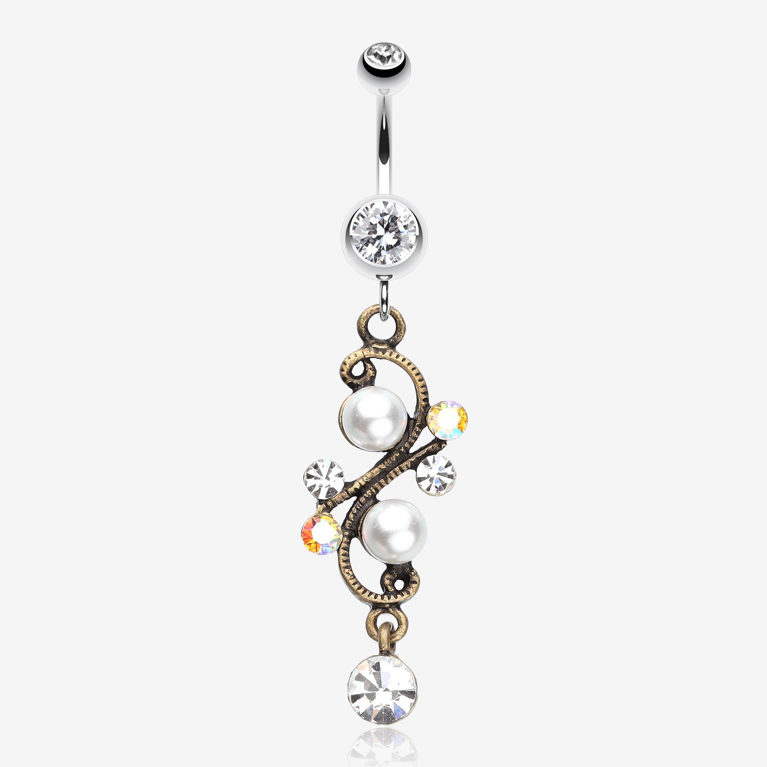 Vintage Pearl Journey Belly Button Ring-Clear Gem