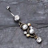 Detail View 2 of Vintage Pearl Journey Belly Button Ring-Clear Gem
