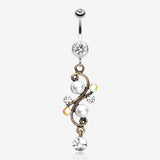 Vintage Pearl Journey Belly Button Ring-Clear Gem