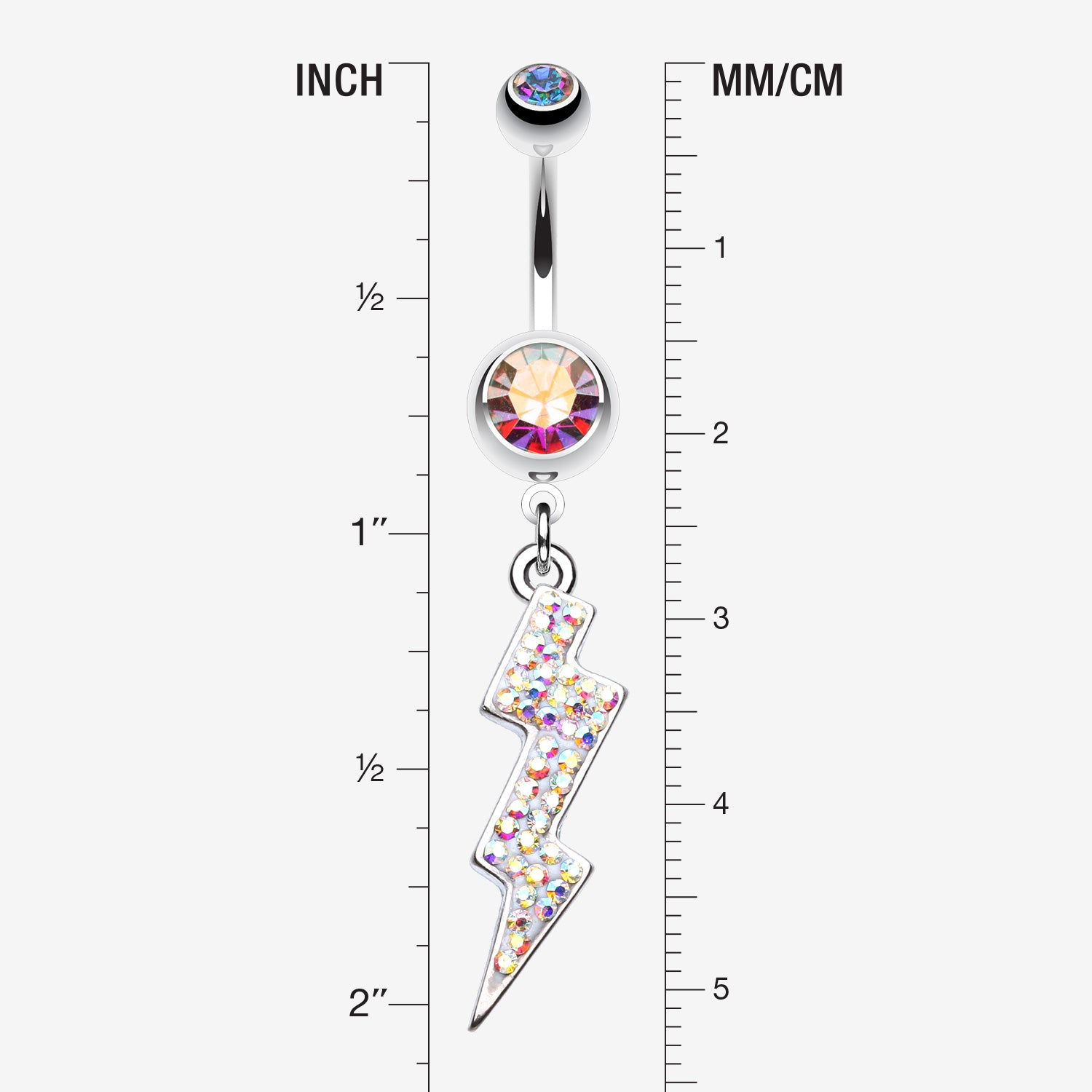 Detail View 1 of Lightning Bolt Radiance Belly Button Ring-Aurora Borealis